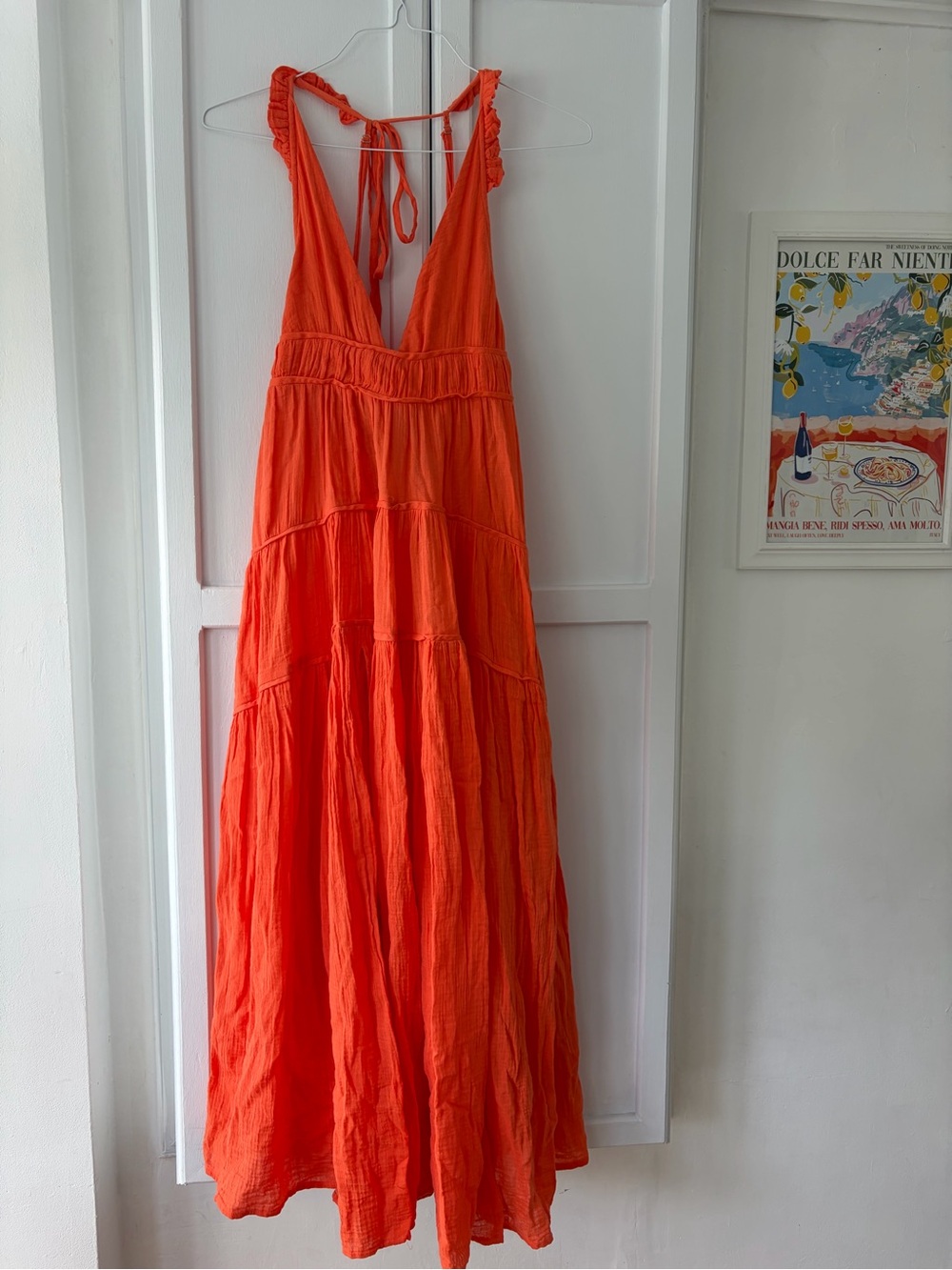Anthropologie Celandine Orange Maxi Dress with Deep V and slit - Picture 3 of 7